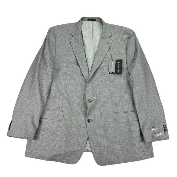Michael Kors Mens Classic Fit Plaid Stretch Wool Blend Suit Jacket Gray Blue 50L - Picture 1 of 6